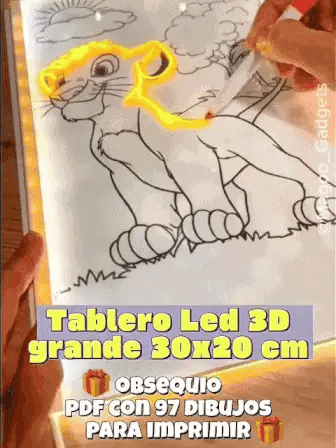 PIZARRA LED 3D EFECTO NEÓN DE 30X20 CM + BASE TRIPODE + 7 MARCADORES BORRABLES + 🎁OBSEQUIO ARCHIVO PDF 97 DIBUJOS PARA IMPRIMIR🎁 + ENVÍO GRATIS!👦👧